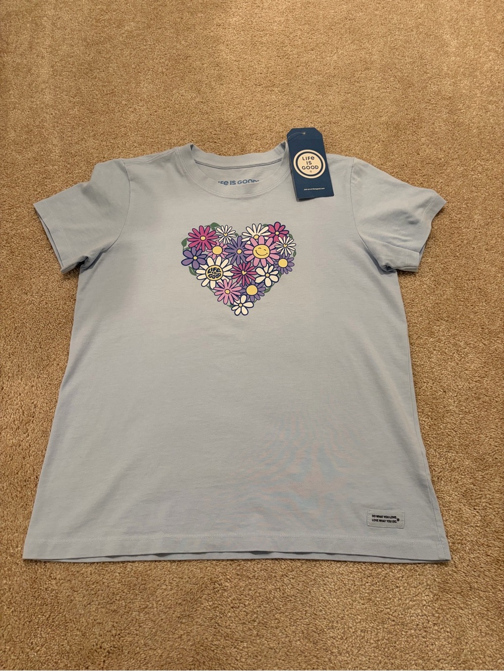 Life is Good women's Light Blue Heart Flower Tee